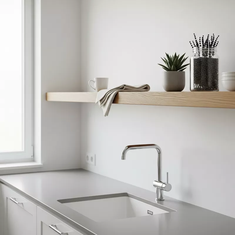 Ambalan kayu di dapur minimalis-jasa interior splusa.id Ambalan kayu di dapur minimalis-jasa interior splusa.id
