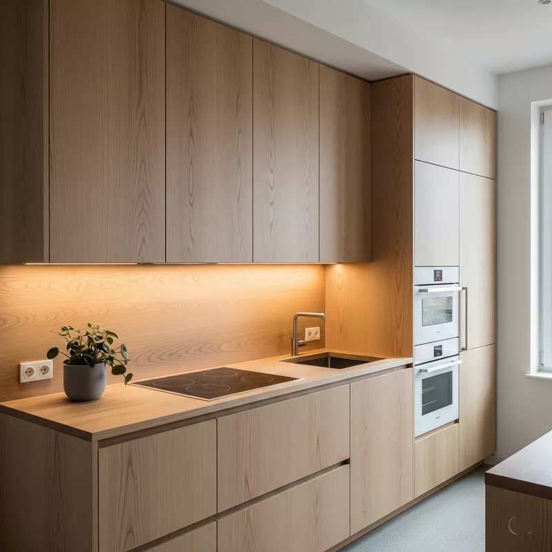 Dapur Minimalis Apartemen dengan Material Kayu Solid Dapur Minimalis Apartemen dengan Material Kayu Solid