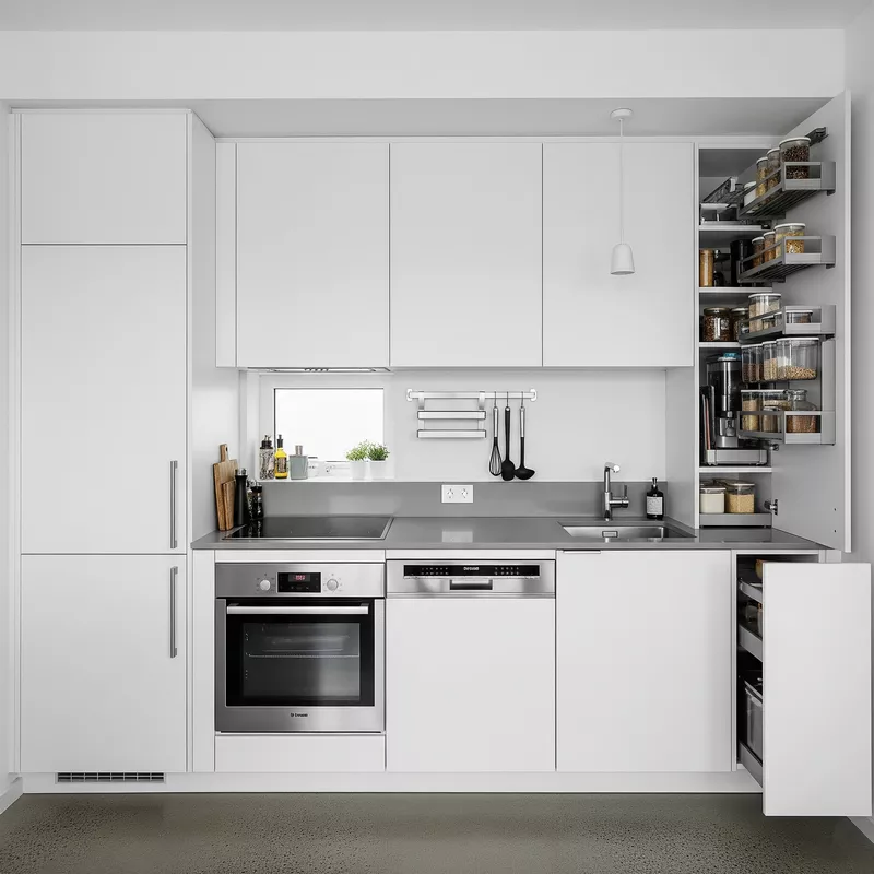 Dapur Minimalis Apartemen dengan Ruang Penyimpanan Maksimal Dapur Minimalis Apartemen dengan Ruang Penyimpanan Maksimal