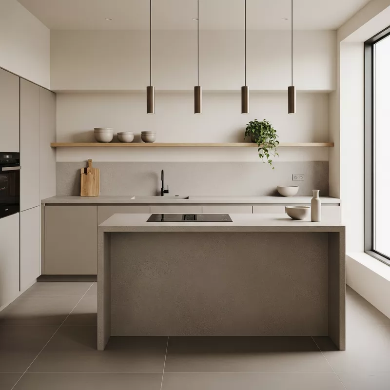 Dapur Minimalis Modern Simple dan Elegan dengan Material Earth Tone Dapur Minimalis Modern Simple dan Elegan dengan Material Earth Tone