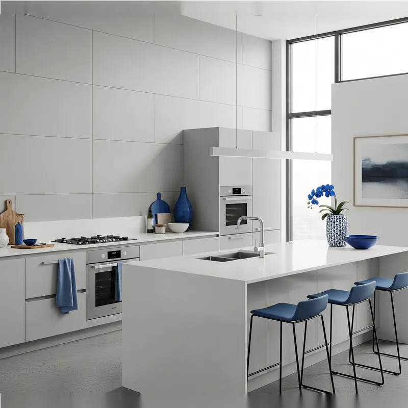 Dapur Minimalis Modern dengan Aksen Biru Dapur Minimalis Modern dengan Aksen Biru