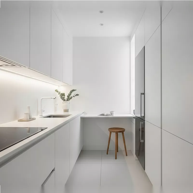 Dapur Minimalis Sempit dengan Warna Putih Dapur Minimalis Sempit dengan Warna Putih