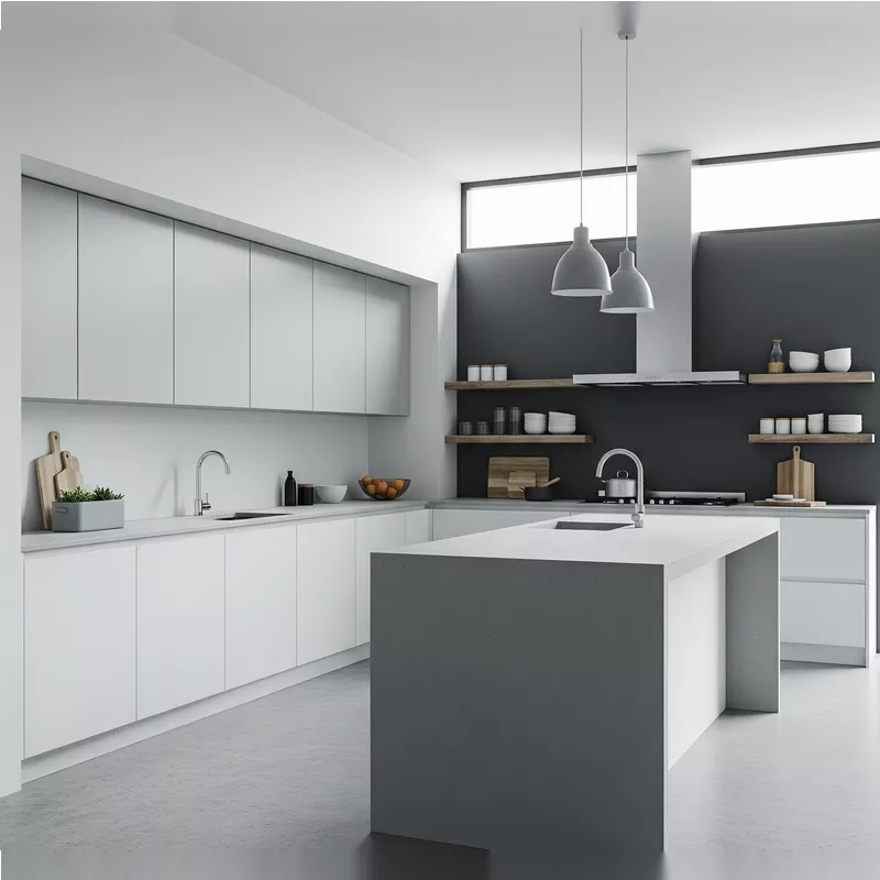 Dapur Minimalis dengan Aksen Warna Abu-abu Dapur Minimalis dengan Aksen Warna Abu-abu