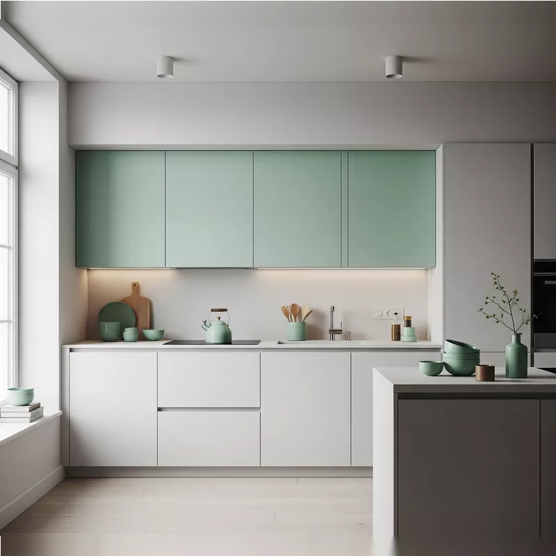 Dapur Minimalis dengan Aksen Warna Hijau Mint Dapur Minimalis dengan Aksen Warna Hijau Mint