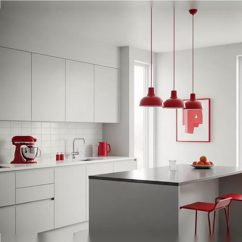 Dapur Minimalis dengan Aksen Warna Merah Dapur Minimalis dengan Aksen Warna Merah