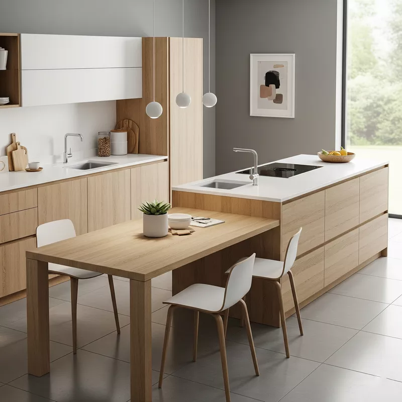 Dapur Minimalis dengan Meja Makan Terintegrasi Dapur Minimalis dengan Meja Makan Terintegrasi
