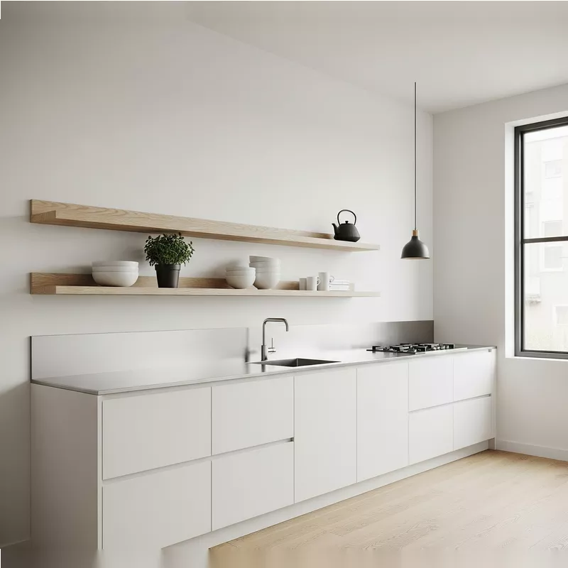 Dapur Minimalis dengan Rak Dinding Dapur Minimalis dengan Rak Dinding