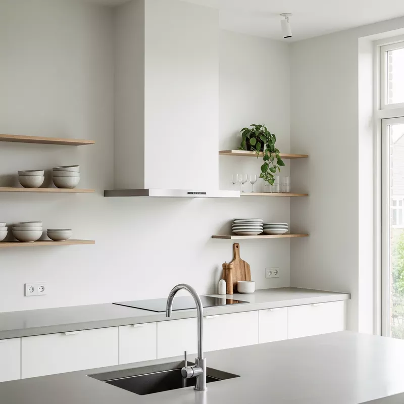 Dapur Minimalis dengan Rak Dinding Dapur Minimalis dengan Rak Dinding