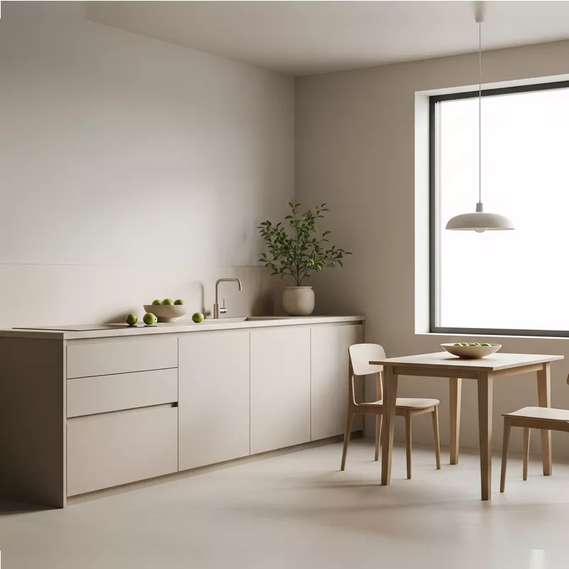 Dapur Minimalis dengan Sentuhan Warna Beige Dapur Minimalis dengan Sentuhan Warna Beige