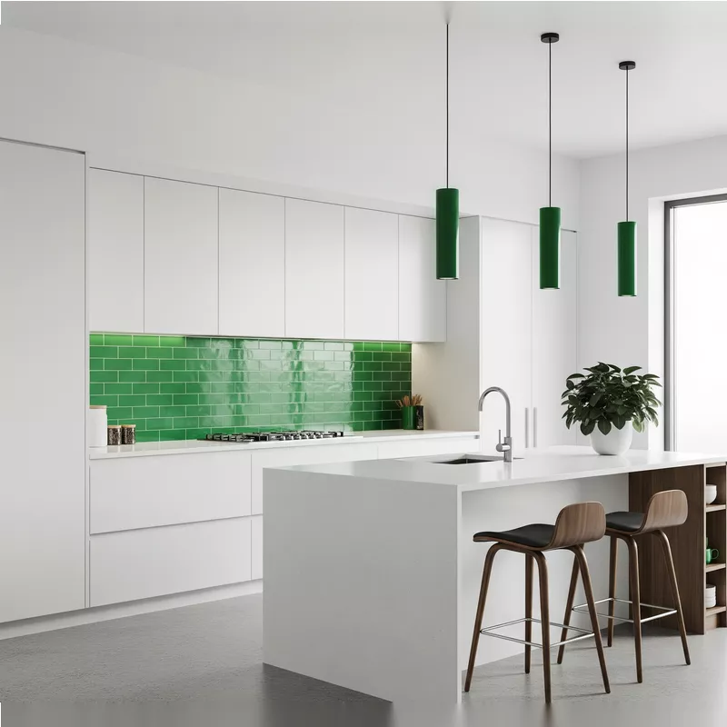 Dapur Minimalis dengan Sentuhan Warna Hijau Emerald Dapur Minimalis dengan Sentuhan Warna Hijau Emerald