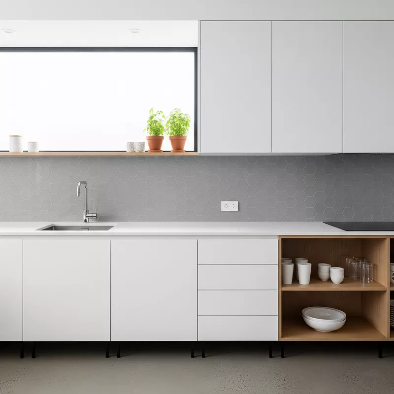 dapur minimalis, backsplash keramik hexagonal dapur minimalis, backsplash keramik hexagonal