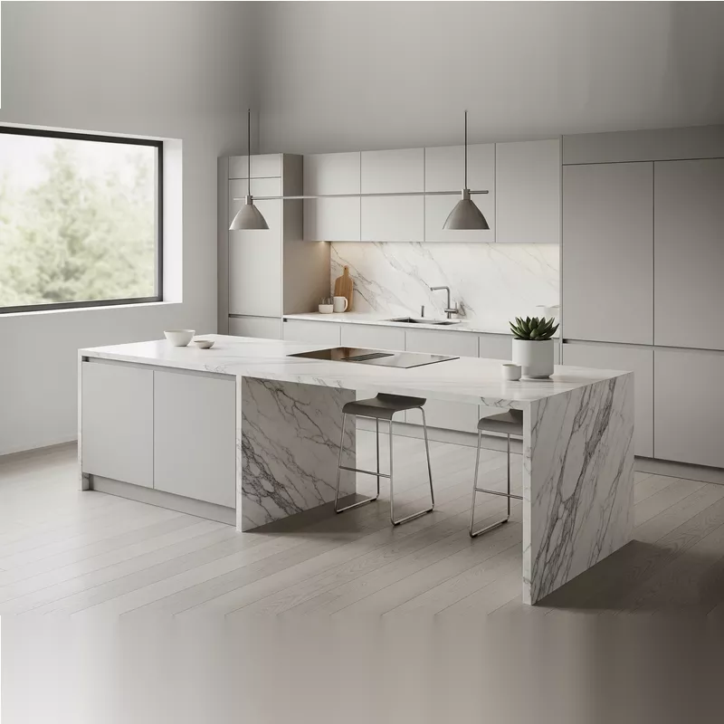 Dapur minimalis dengan aksen kitchen island marmer Dapur minimalis dengan aksen kitchen island marmer