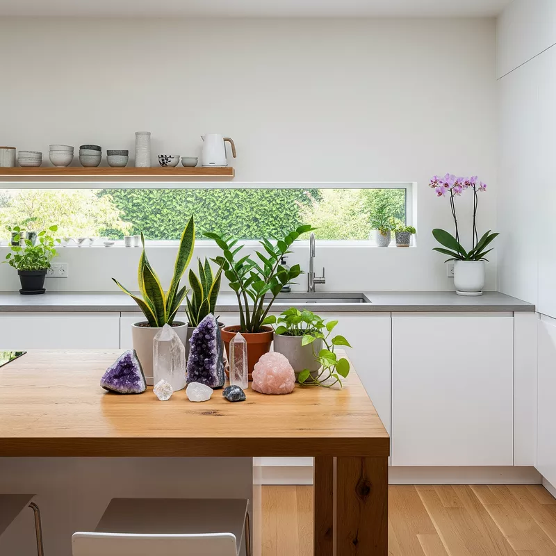 Dapur minimalis dengan kristal dan tanaman hias Dapur minimalis dengan kristal dan tanaman hias