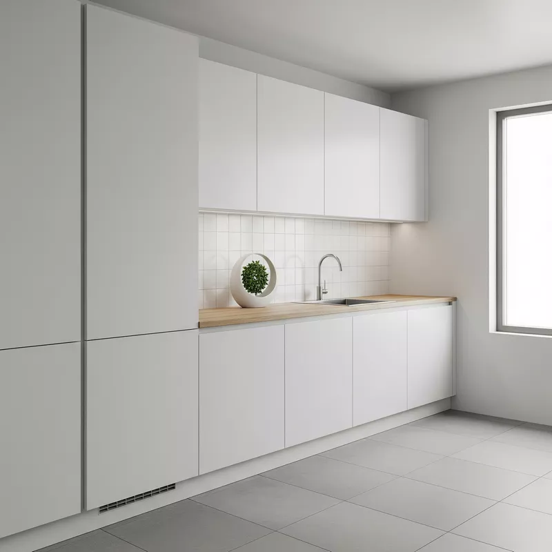 Dapur minimalis dengan lemari dapur tertutup warna putih-jasa interior splusa.id Dapur minimalis dengan lemari dapur tertutup warna putih-jasa interior splusa.id