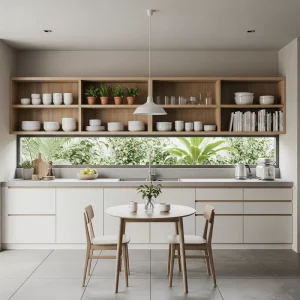 Dapur minimalis dengan lemari terbuka di Bandung-jasa interior splusa.id