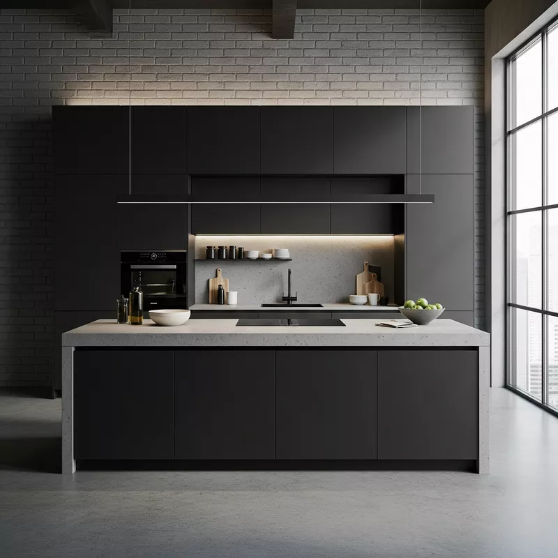 Dapur minimalis industrial dengan desain concealed kitchen Dapur minimalis industrial dengan desain concealed kitchen