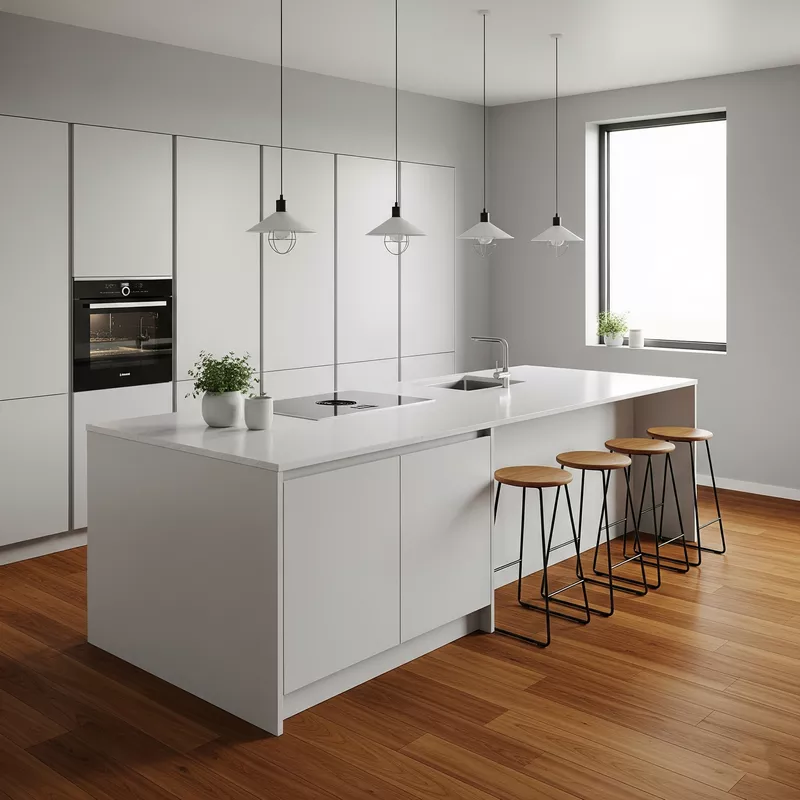 Dapur minimalis modern dengan lantai kayu jati Dapur minimalis modern dengan lantai kayu jati