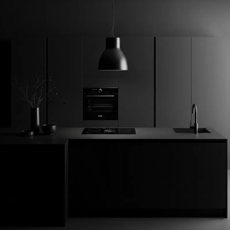 Dapur minimalis monokrom dengan dominasi warna hitam Dapur minimalis monokrom dengan dominasi warna hitam