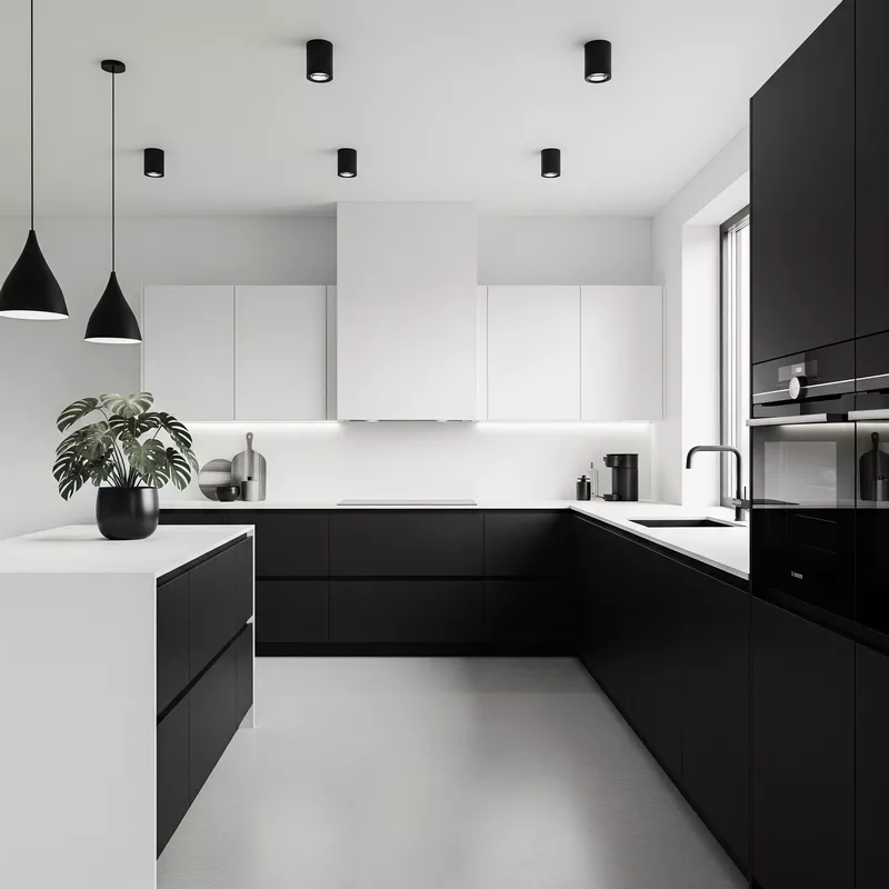 Dapur minimalis monokrom dengan pencahayaan optimal Dapur minimalis monokrom dengan pencahayaan optimal