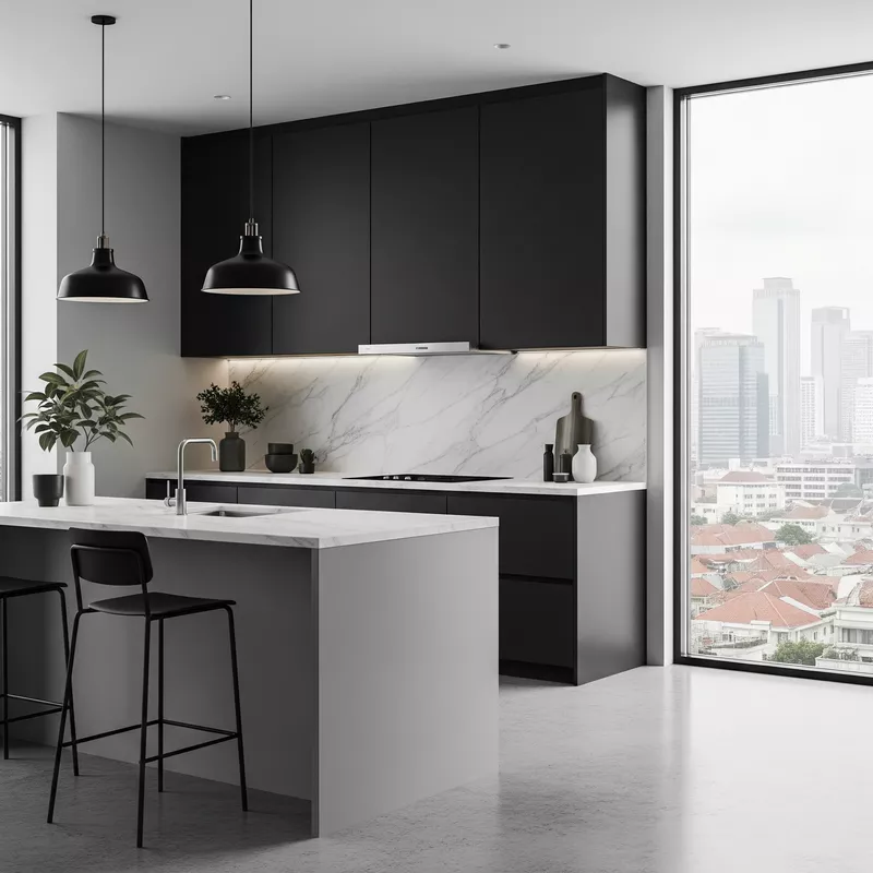 Dapur minimalis monokrom di Jakarta Dapur minimalis monokrom di Jakarta