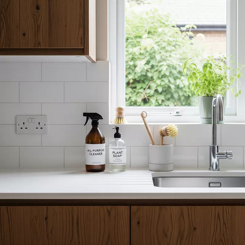 Dapur minimalis ramah lingkungan dengan eco-friendly cleaning products Dapur minimalis ramah lingkungan dengan eco-friendly cleaning products