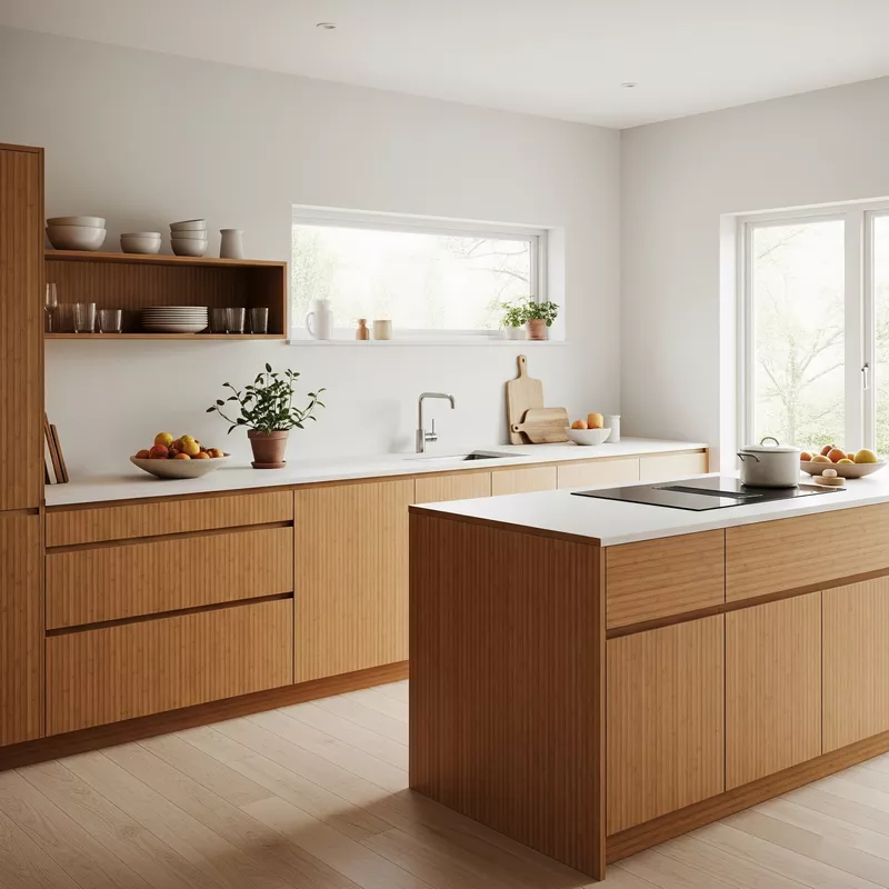 Dapur minimalis ramah lingkungan dengan kitchen set bambu Dapur minimalis ramah lingkungan dengan kitchen set bambu