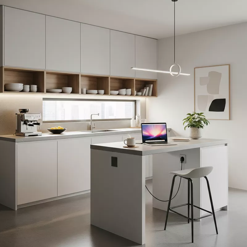 Dapur minimalis untuk milenial dengan area work from home Dapur minimalis untuk milenial dengan area work from home