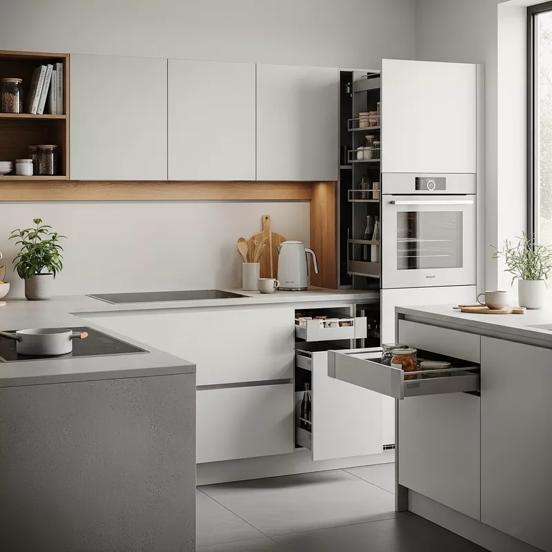 Dapur minimalis untuk milenial dengan hidden storage Dapur minimalis untuk milenial dengan hidden storage