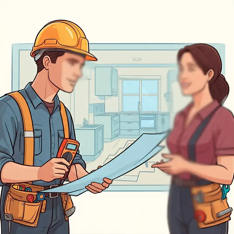 Kontraktor interior berdiskusi dengan klien tentang desain interior Kontraktor interior berdiskusi dengan klien tentang desain interior