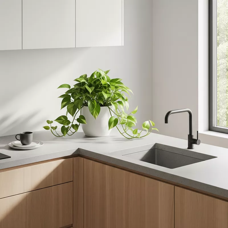 Pothos di Dapur Minimalis-jasa interior splusa.id Pothos di Dapur Minimalis-jasa interior splusa.id
