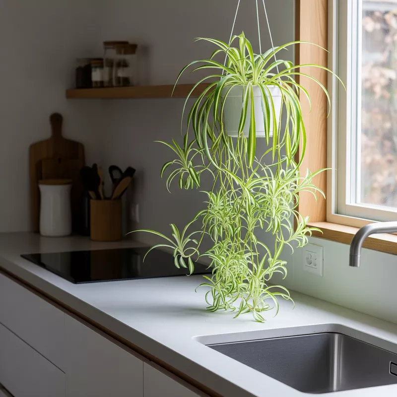 Spider Plant di Dapur Minimalis-jasa interior splusa.id Spider Plant di Dapur Minimalis-jasa interior splusa.id