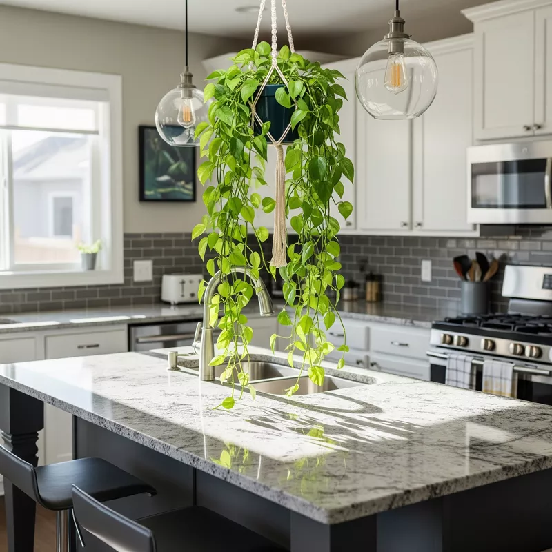 Tanaman Hias Gantung di atas Kitchen Island-jasa interior splusa.id Tanaman Hias Gantung di atas Kitchen Island-jasa interior splusa.id
