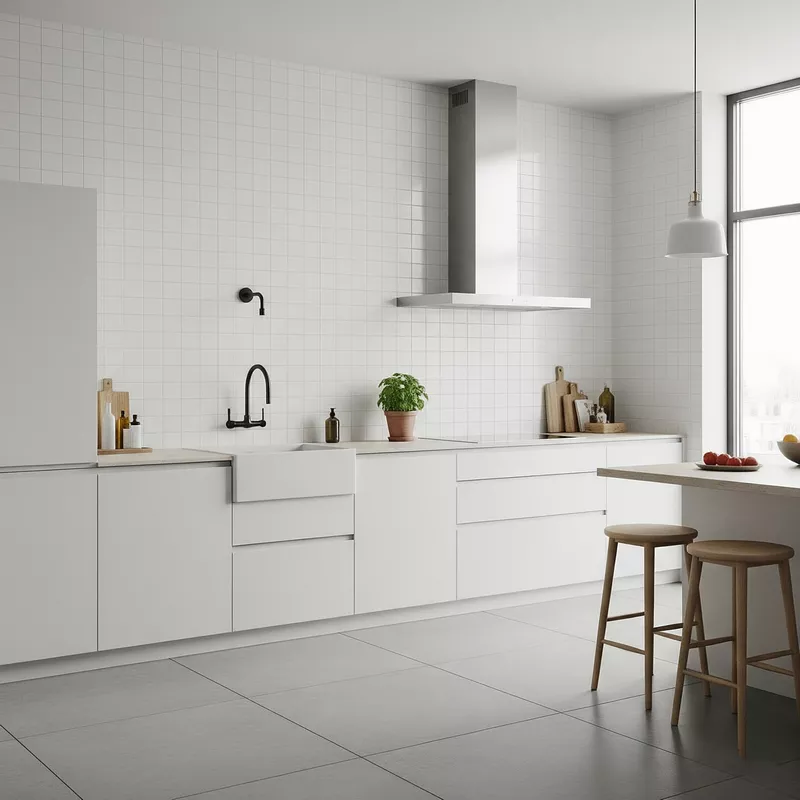 dapur minimalis modern, backsplash keramik subway, kitchen set putih dapur minimalis modern, backsplash keramik subway, kitchen set putih