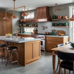 Aksen tembaga pada furnitur dapur-jasa interior splusa.id