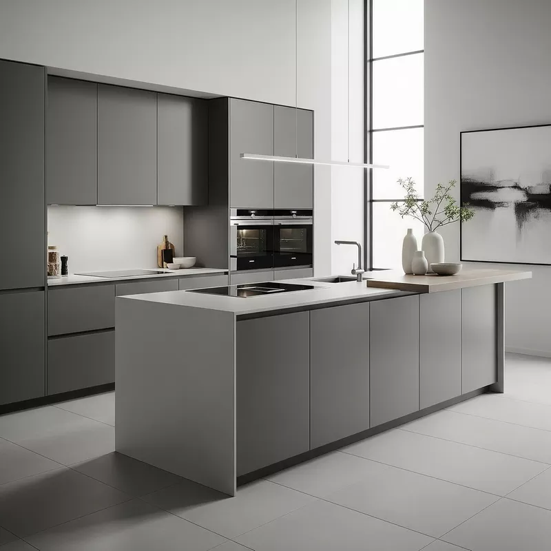 Dapur minimalis abu-abu yang elegan dan kontemporer-jasa interior splusa.id Dapur minimalis abu-abu yang elegan dan kontemporer-jasa interior splusa.id