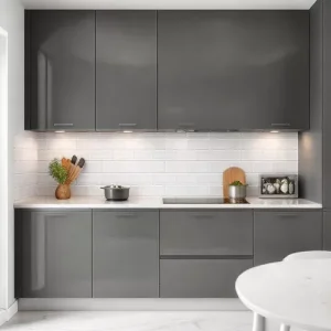 Dapur minimalis dengan backsplash keramik putih yang mudah dibersihkan dan memberikan kesan bersih Dapur minimalis dengan backsplash keramik putih yang mudah dibersihkan dan memberikan kesan bersih