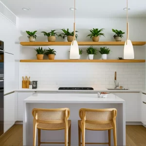 Dapur minimalis dengan elemen rotan-jasa interior splusa.id