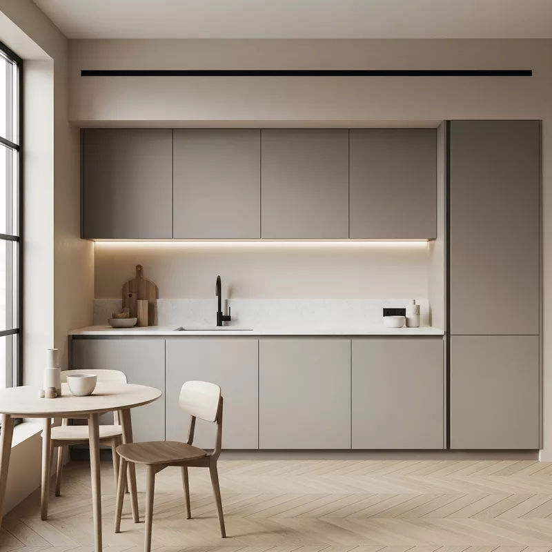 Dapur minimalis dengan kombinasi warna netral yang serbaguna-jasa interior splusa.id Dapur minimalis dengan kombinasi warna netral yang serbaguna-jasa interior splusa.id