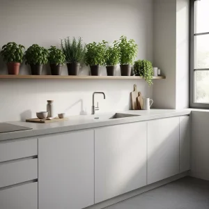 Dapur minimalis dengan tanaman herbal yang memberikan kesan segar dan alami-jasa interior splusa.id