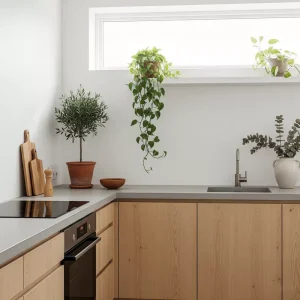 Dapur minimalis dengan tanaman hias yang menawan-jasa interior splusa.id