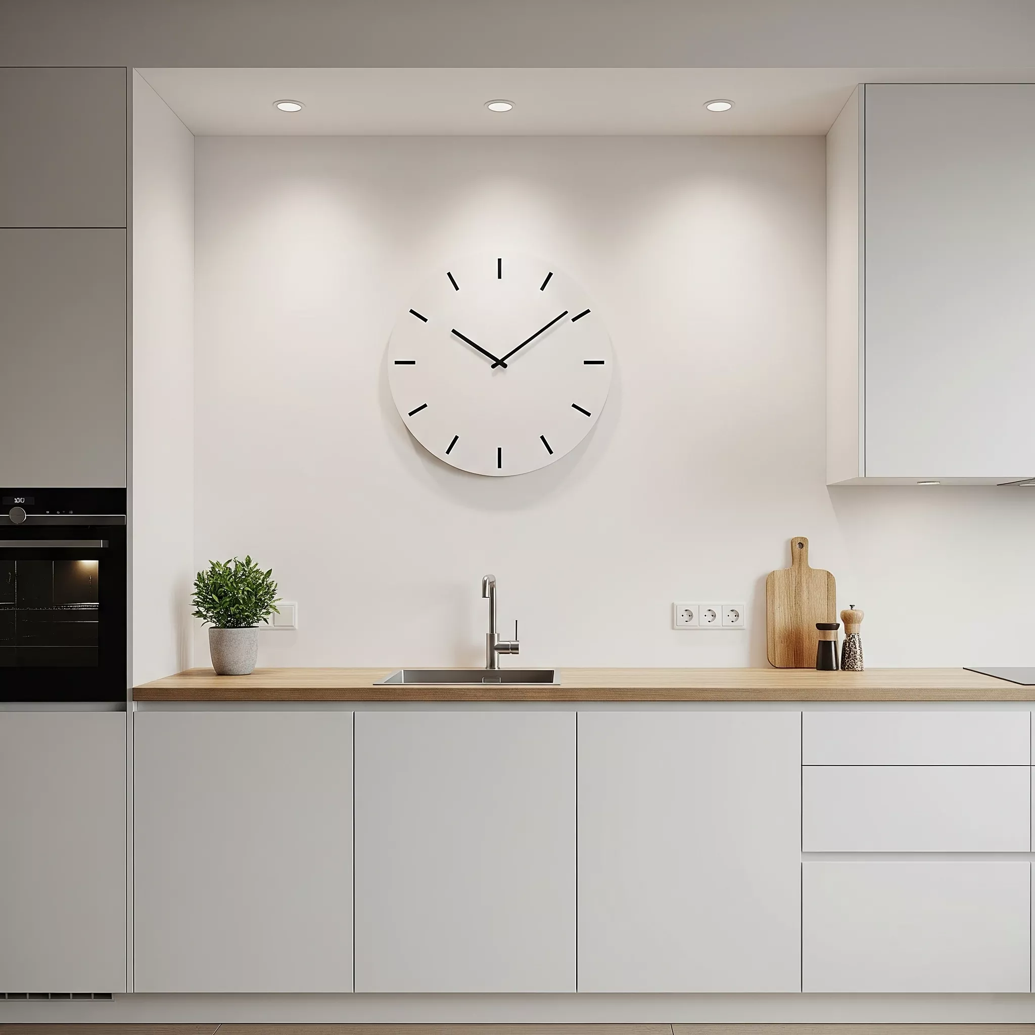 Dapur minimalis modern dengan jam dinding stylish-jasa interior splusa.id Dapur minimalis modern dengan jam dinding stylish-jasa interior splusa.id