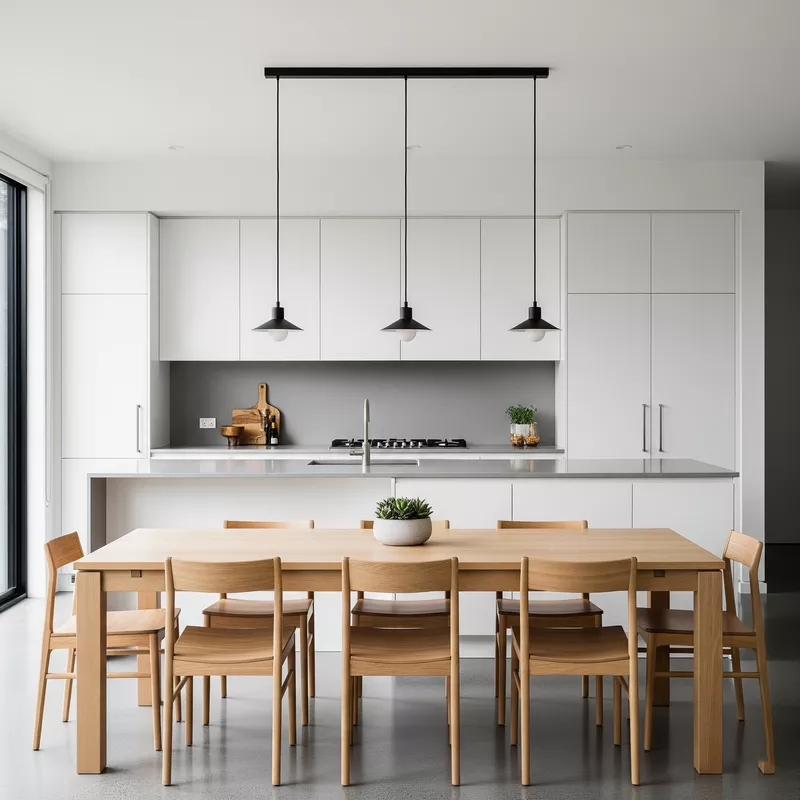 Dapur minimalis modern dengan meja makan yang fungsional-jasa interior splusa.id Dapur minimalis modern dengan meja makan yang fungsional-jasa interior splusa.id