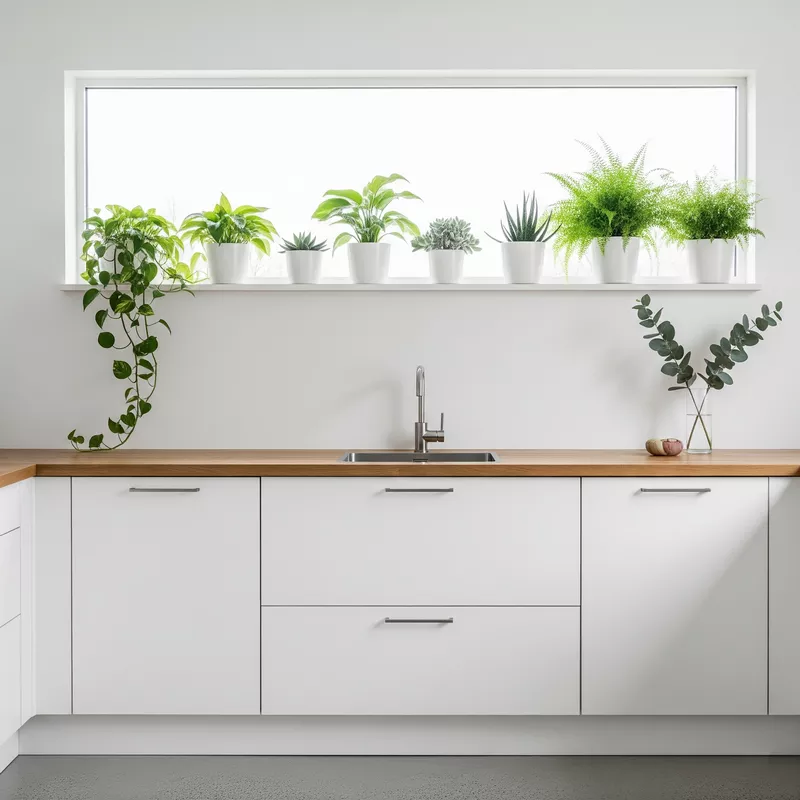 Dapur minimalis yang dihiasi dengan tanaman hias segar-jasa interior splusa.id Dapur minimalis yang dihiasi dengan tanaman hias segar-jasa interior splusa.id