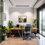 Desain interior kantor modern di Palembang dengan ruang kerja yang ergonomis dan stylish