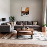 Desain interior ruang tamu minimalis modern di Palembang dengan sentuhan kayu dan warna netral