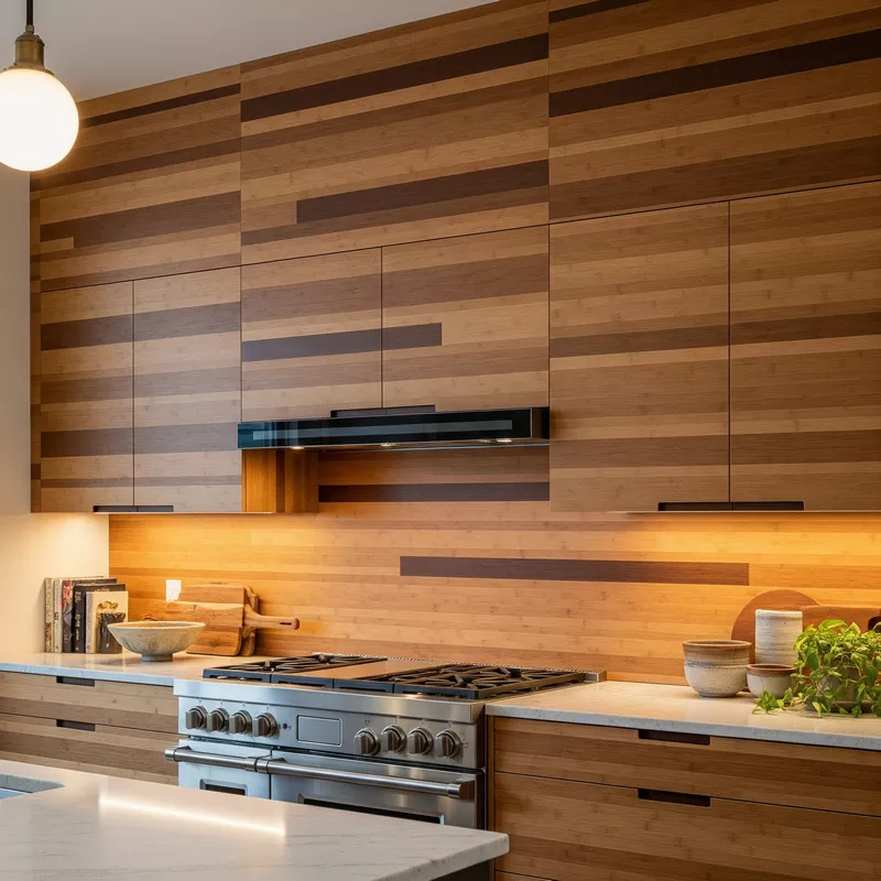 Dinding dapur dengan panel bambu yang menarik-jasa interior splusa.id Dinding dapur dengan panel bambu yang menarik-jasa interior splusa.id