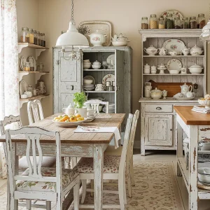 Furnitur vintage yang digunakan dalam desain dapur shabby chic-jasa interior splusa.id