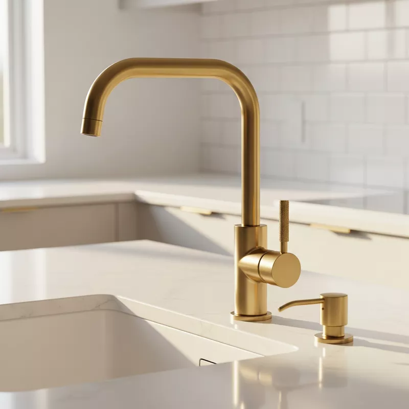 Keran dapur dengan finishing kuningan yang modern-jasa interior splusa.id Keran dapur dengan finishing kuningan yang modern-jasa interior splusa.id