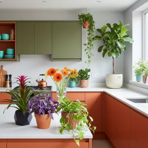 Kombinasi warna antara tanaman hias dan elemen dapur-jasa interior splusa.id