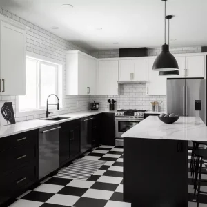 Kombinasi warna hitam dan putih dalam desain dapur-jasa interior splusa.id